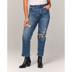 Abercrombie & Fitch The Ankle Straight Ultra High Rise Distressed Jeans